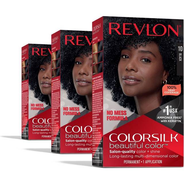 Revlon ColorSilk with Bond Repair Complex  Black Permanent Hair Color  100% Gray Coverage  Ammonia Free Hair Dye  Vegan Keratin  10 Black (Pack of 3)