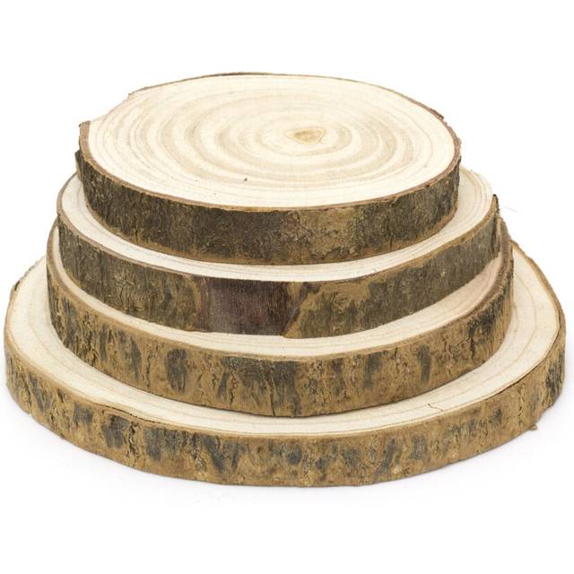 4 Piece Wood Bark Log Slices | Rustic Candle Stand | Centerpiece