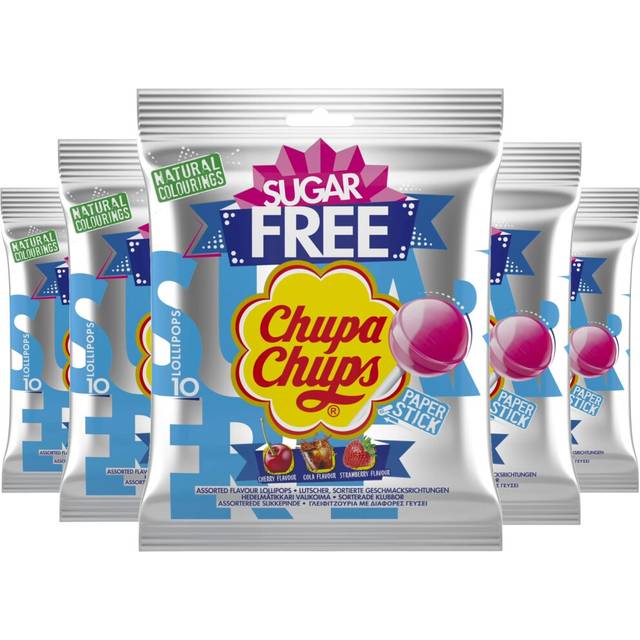 Chupa Chups Sugar Free Lollipop Gift Bags, Cherry, Cola & Strawberry Flavoured Party Sweets - 12 x 10 Lollies