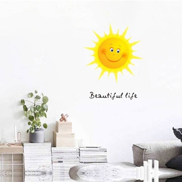 Cartoon Sun Wall Stickers For Children Room Kids Bedroom Background Wallpape Home Decoration