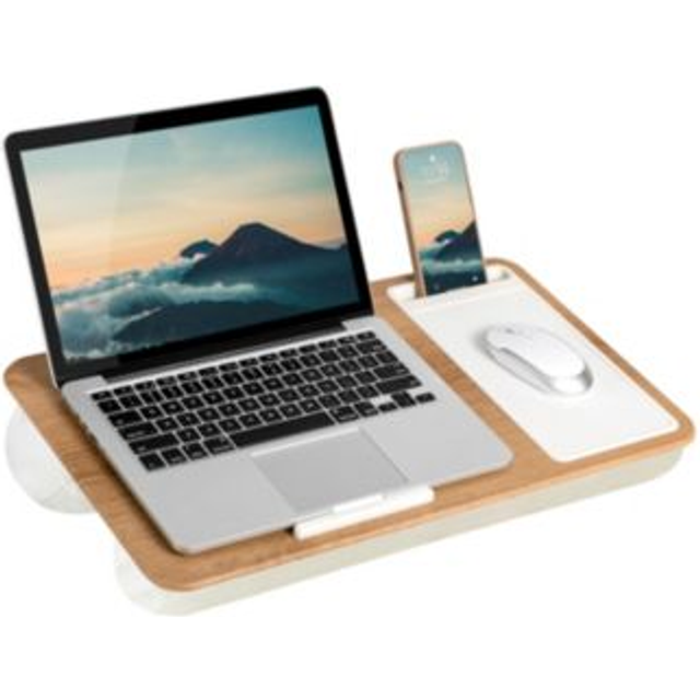 LAPGEAR Home Office Lap Desk with Device Ledge  Mouse Pad  and Phone Holder - White Oak Woodgrain - Fits up to 15.6 Inch Laptops - Style No. 91579