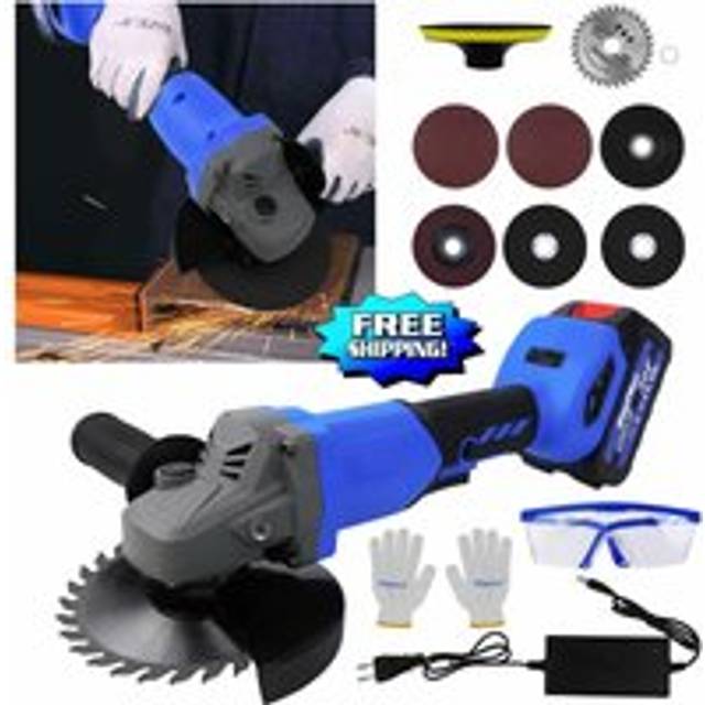 Dayplus - 21V Cordless Angle Grinder Polishing Brushless Cutter + Battery +Charger + Discs
