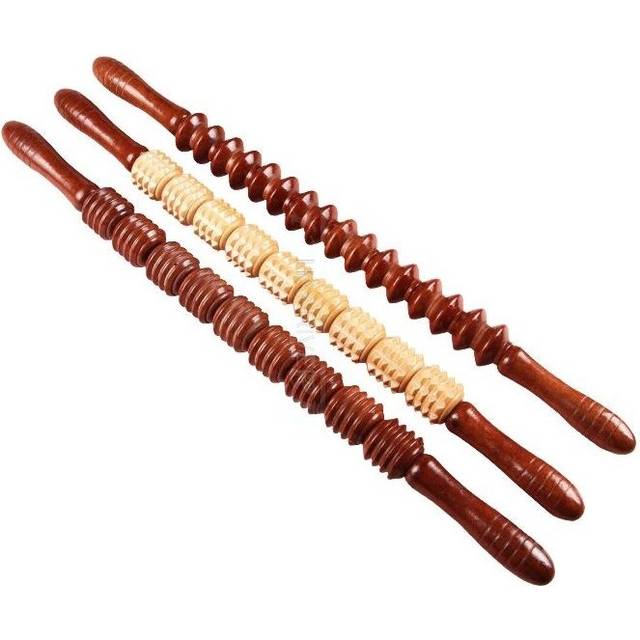 (a-U) Meridian yoga stick body massager stomach back waist neck leg massage stick wooden roller massage hammer