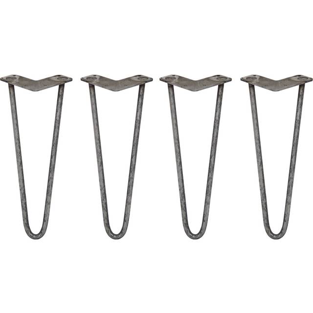 SkiSki 4 x 14'' Hairpin Legs - 2 Prong - 12mm - Raw Steel, Silver