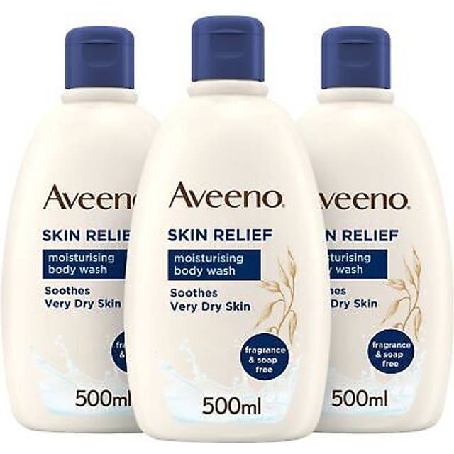 Aveeno Skin Relief Moisturising Body Wash Bundle, 3 x 500ml, Brown