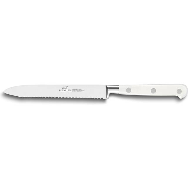 Lion Sabatier® Ideal Toque Blanche 12cm Serrated Utility Knife (White Handle with Stainless Steel Rivets)