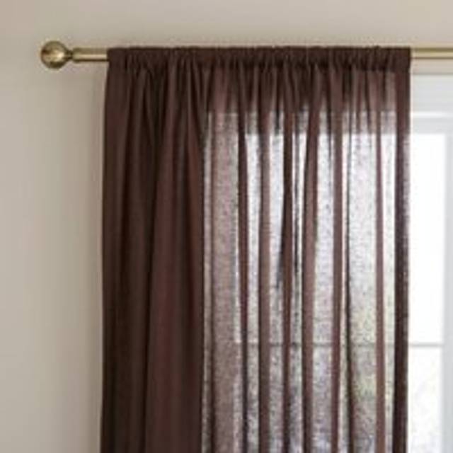Cotton Linen Slot Top Voile Curtains - Bitter Chocolate