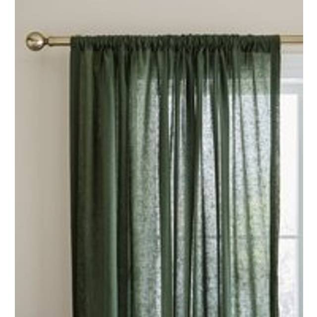 Cotton Linen Slot Top Voile Curtains - Pine Green
