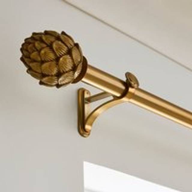 Artichoke Fixed Metal Eyelet Curtain Pole with Rings - Antique Gold