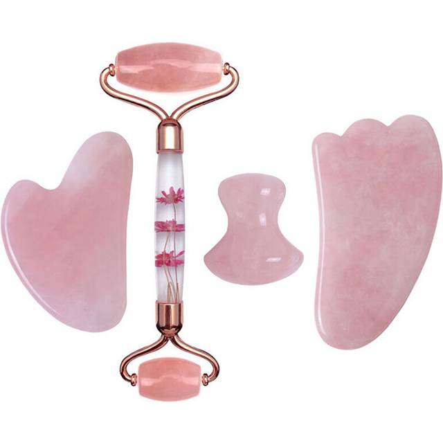 (a-Type G) New Rose Quartz Gouache Scraper Face Massage Jade Roller Set Natural Gouache Stone Facial Roller Jade Massager Gua sha Scraper