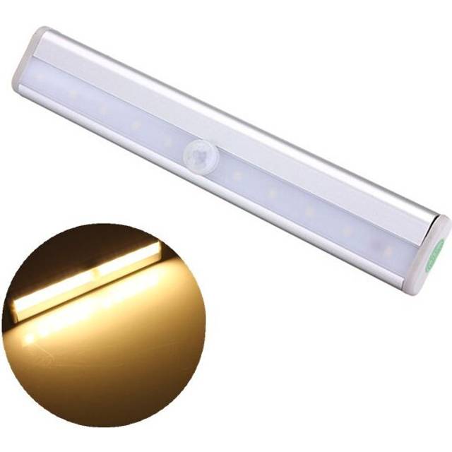 (Warm White) 10 LED PIR Motion Sensor Light For Cabinet Wardrobe Bookcase Stairway
