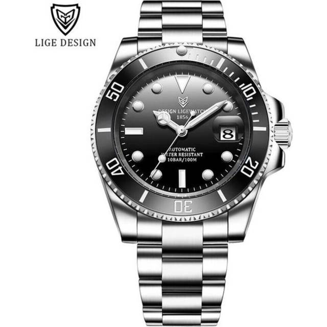 (silver,black) 2021 Lige New Watch Men Automatic Mechanical Tourbillon Clock Fashion Sport Diving Watch 100atm Waterproof Luminous Watches Mens