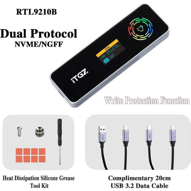 M.2 Solid State Mobile NVMe NGFF Aluminum Alloy Write Protection RGB Colorful Visualization Hard Disk Case Dual Protocol VDS