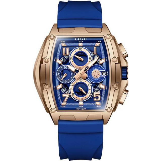 (blue) Lige New Fashion Men Watch Top Brand Leisure Sports Silicone Quartz Watch Night Glow Waterproof Automatic Date Watch - Blue