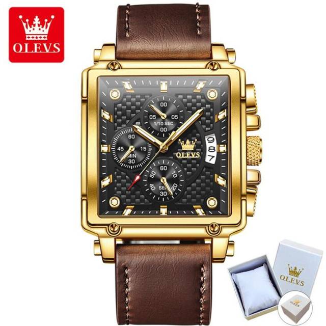 (Brown) Olevs Square Multifunction Sports Quartz Watch