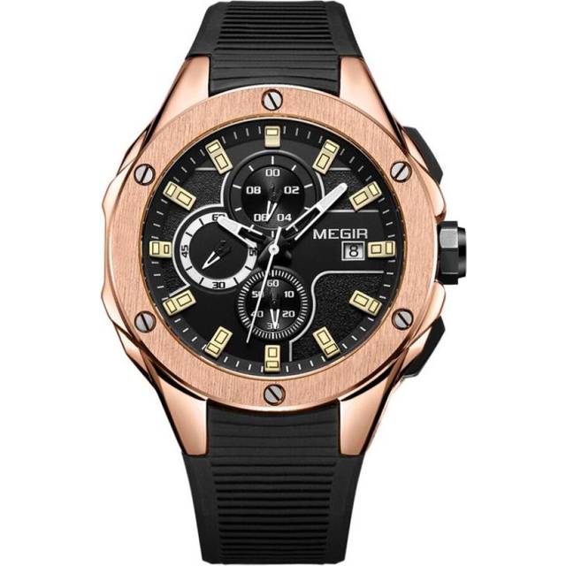 (Rose) MEGIR Men Sport Watch Waterproof Luminous Chronograph Quartz Army Military Watches Clock Men