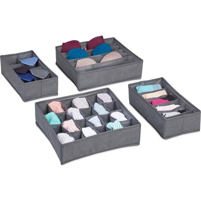 Relaxdays - Underwear Organiser Set, 4-Piece Wardrobe Organisation, Drawer Dividers for Socks, Bras and Ties, Beige