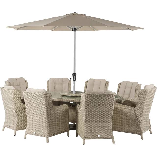 Bramblecrest Chedworth Sandstone 8 Seat Elliptical Dining Set (2 Recliners | 6 Armchairs)