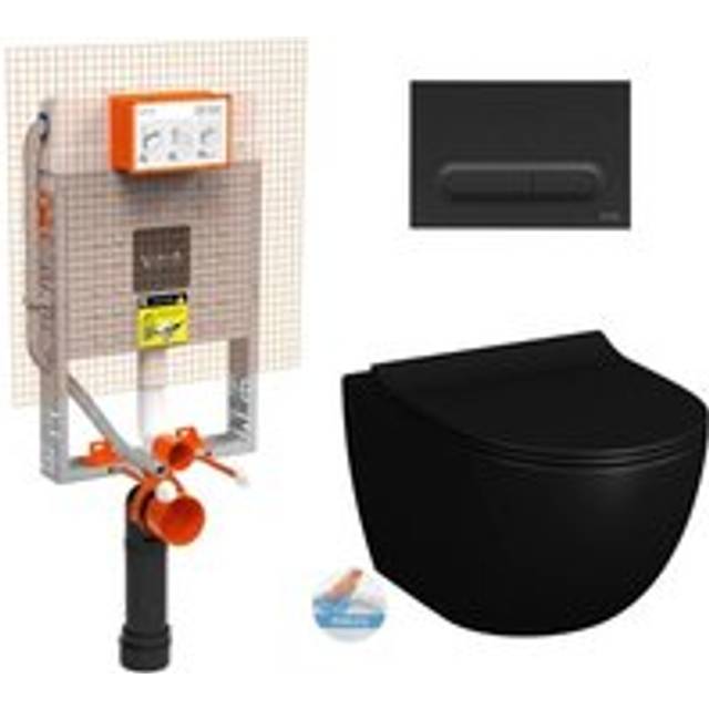 Toilet set V8 Extra-flat frame + Matt black Sento Rimless toilet + Matt black flush plate (V8-768BLACKSENTO-B) - Vitra