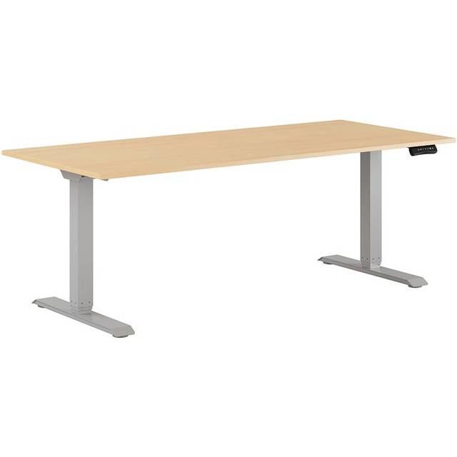 Höj och sänkbart skrivbord, 2-motorigt, vitt stativ, bok bordsskiva 180x70cm