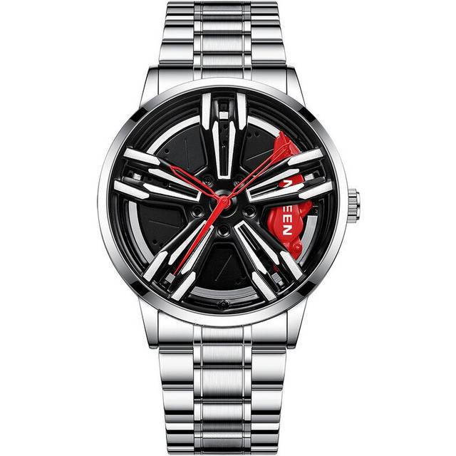(SilverRed AUDI) Wheel Watch Men Rim Hub Luxury Sports Car Men's Watch Stainless Steel Men's Quartz Watches for BMW GTR Audi wheel rim design Watches