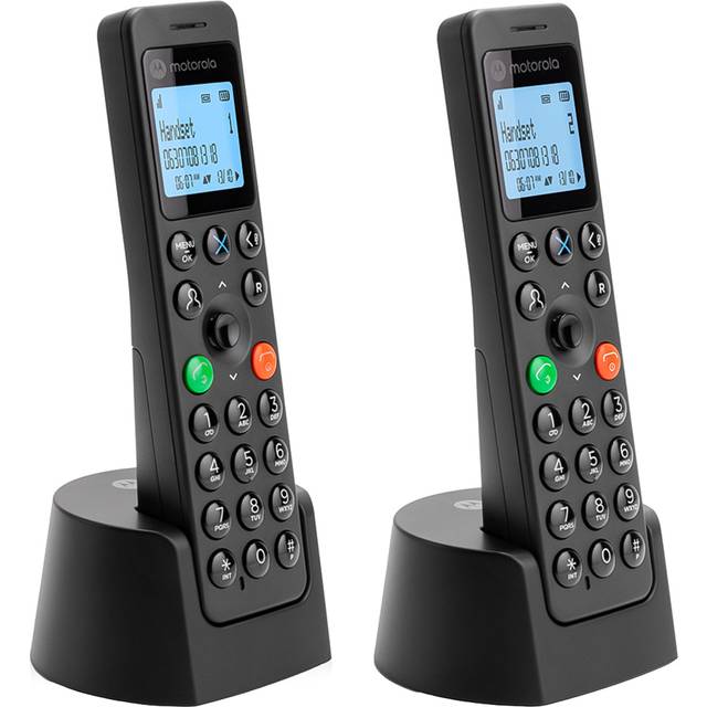 Motorola Dot202 Twin Dect With With Large Clear Black And White Display With A Bright Blue Backlightwith Answer Machine & Block Up To 100 Numbers, Black