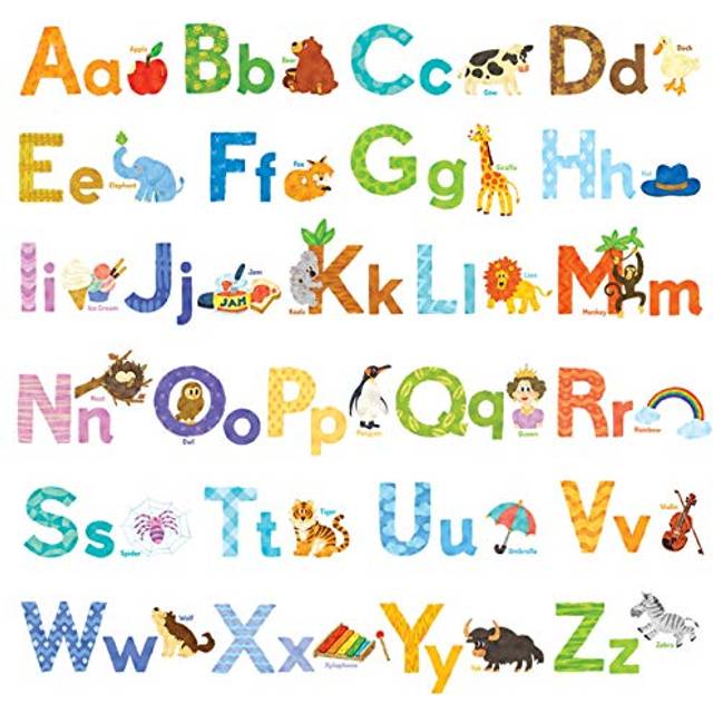 DECOWALL DS8-1608 Watercolour Animal Alphabet ABC Kids Wall Stickers Decals Peel and Stick Removable for Nursery Bedroom Living Room Art murals Decora