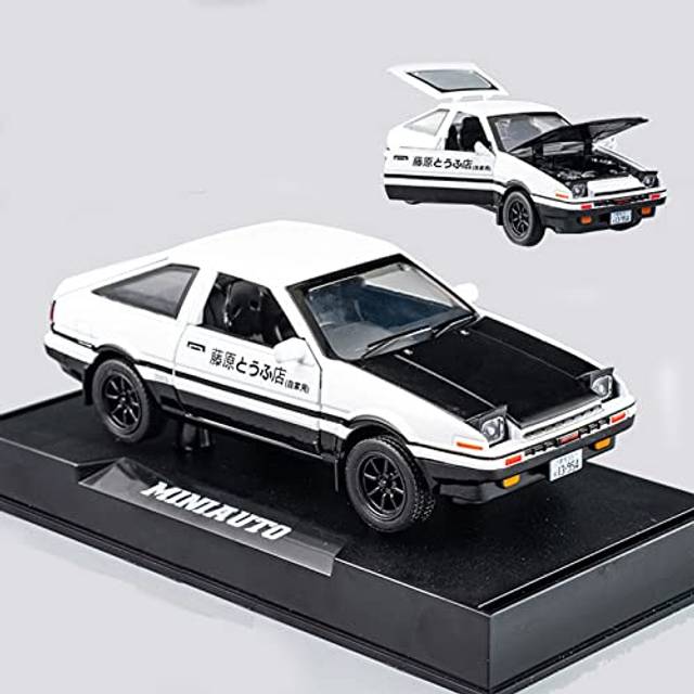 Mzexoma Initial D Toyota Trueno AE86 Alloy Diecast Car Model  Sports Car Toys for Kids and Adults Pull Back Vehicles Toy Cars (Black-Type A)