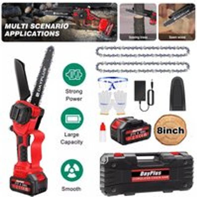 8 Inch Electric Chainsaw 21V Cordless Wood Cutter with 4000mAh Battery & 2 Chain