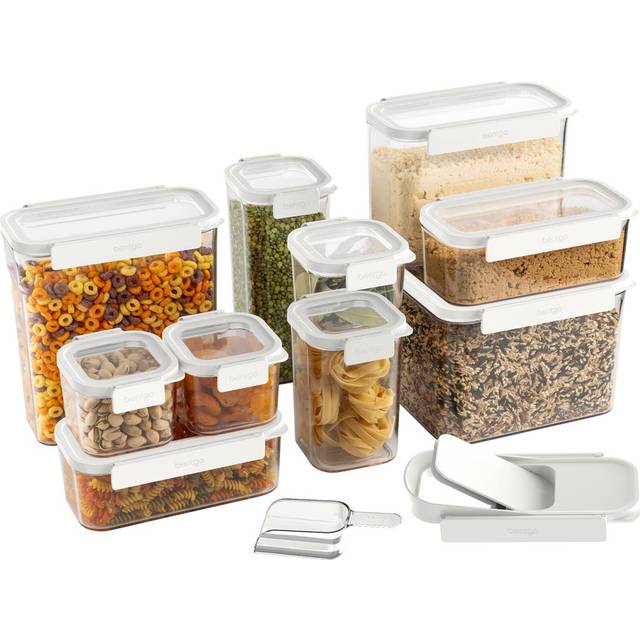 Bentgo Pantry - 22-Piece Airtight Food Storage Containers  Clear and Stackable Kitchen and Pantry Organization Set  Locking Lids for Freshness  Bonus