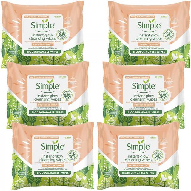 Simple Protect 'N' Glow Instant Cleansing Wipes for Dull & Tired Skin, 6 Pack - Blue - One Size
