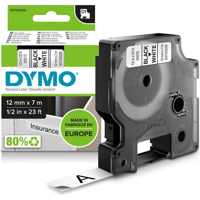 Compatible Dymo 45013 (S0720530) Label Tape (12mm x 7m) Black on White - tapecartridge