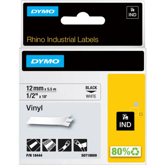 Dymo Tape Rhino 12mmx5,5m perm polyest bl/whi 18483