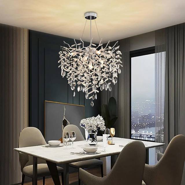 Canora Grey Berlene Modern Chandelier Crystal Golden, Large Luxury Raindrop Pendant Light for Kitchen Island, Dining Room Silver 23.6cm H x 23.6cm W x 19.7cm D