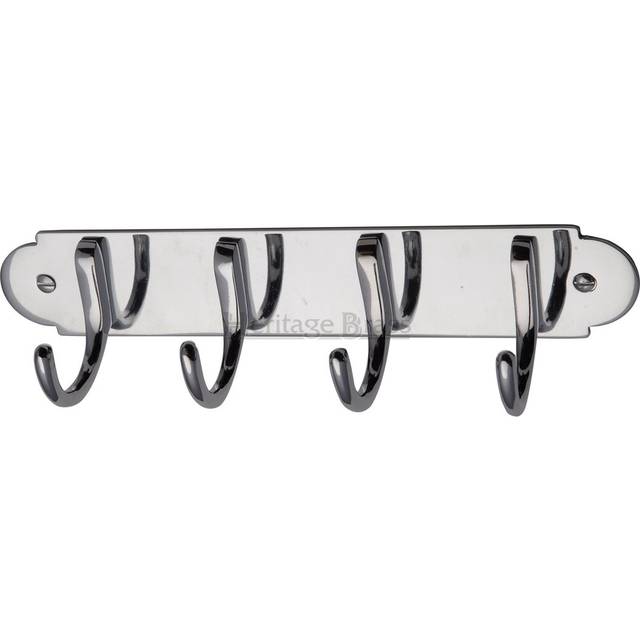 Heritage Coat Hooks on Plate - Polished Chrome (4.5cm H X 22.3cm W X 6cm D)