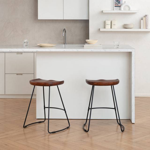 Borough Wharf Loko Solid Wood Kitchen Counter Bar Stool Walnut 61cm