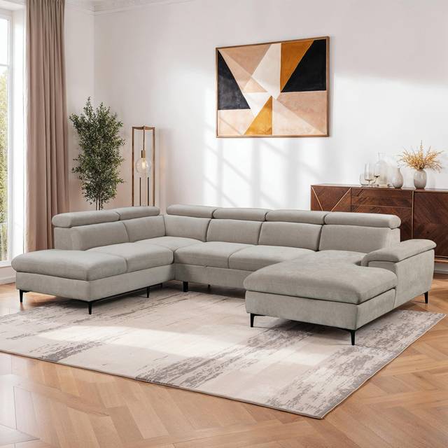 Fabric Pull Out Corner Sofa Bed - Beige (81cm H X 330cm W X 214cm D)