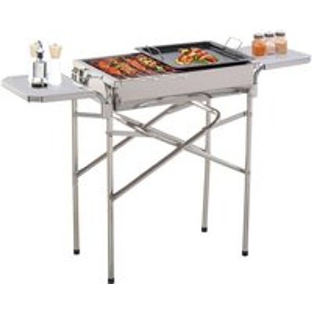 Outsunny Outdoor Folding Bbq Rectangular Stainless Steel Foldable Pedestal Charcoal Barbecue Grill - Silver