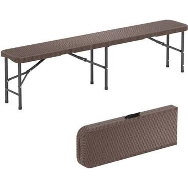 180cm Folding Table with Rattan-Like HDPE Tabletop and Safe Lock Mechanism-Coffee
