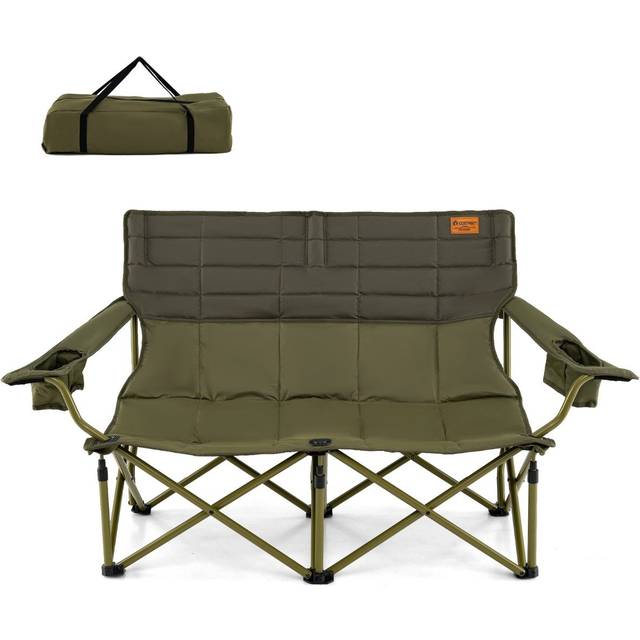 Oversized 2 Person Folding Camping Chair with Adjustable Armrests and Cup Holders-Green