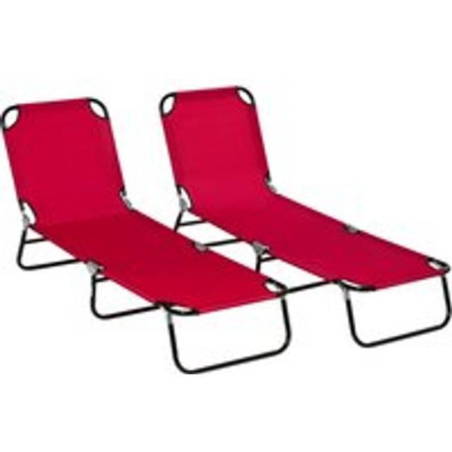 Outsunny 2 Pack Folding Sun Loungers Outdoor Day Bed with Adjustable Backrest Beige