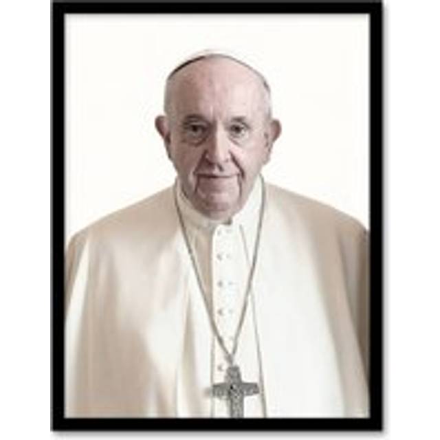 Pope Francis Supreme Pontiff Photograph Portrait Framed Wall Art Print - White - W12 inch x H16 inch