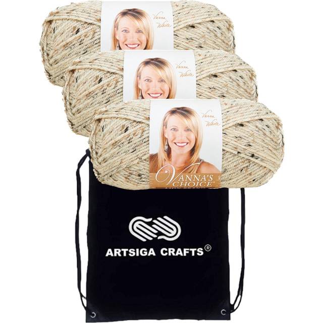 Lion Brand Vanna's Choice Oatmeal 860-400 (3-Skeins - Same Dye Lot) Worsted Medium #4 Acrylic Yarn for Crocheting and Knitting with Project Bag