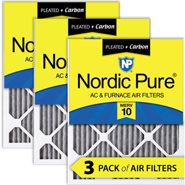 Nordic Pure 10x24x1 (9 1/2 x 23 1/2 x 3/4) Furnace Air Filters MERV 10 Pleated Plus Carbon 3 Pack