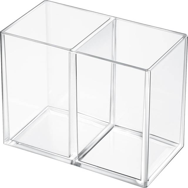 Gejoy Acrylic Pencil Pen Holder Clear Makeup Brush Organizer 2 Compartments for Desktop Stationery Office Bedroom