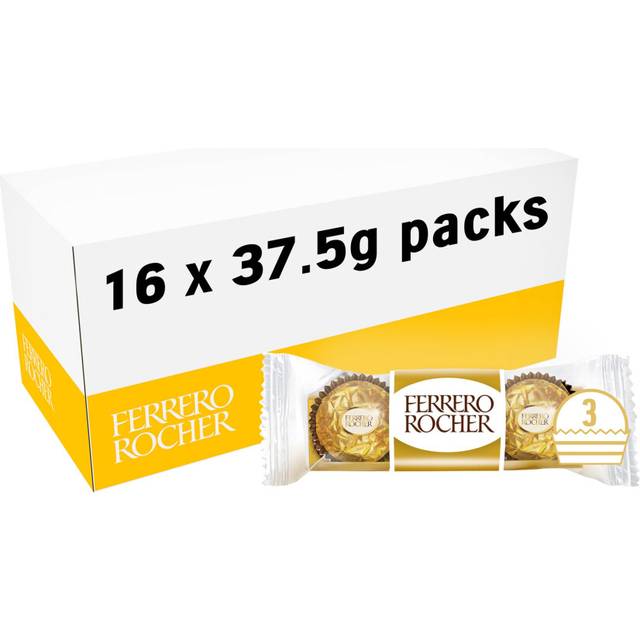 Ferrero Rocher Pralines, Bulk Chocolate Party Box, Birthdays, Gifting, Celebrations, Hazelnut Covered in Milk Chocolate and Nuts, Box of 16 x 3
