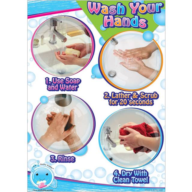 "Ashley Productions Smart Poly PosterMat Pals Space Savers  13"""" x 9-1/2""""  Wash Your Hands"