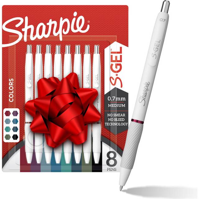 SHARPIE SGel Pens  Fashion Barrel Gel Pens  Pearl White Body  Medium (0.7mm) Point  Stocking Stuffers  Bold Ink Colors  8 Count