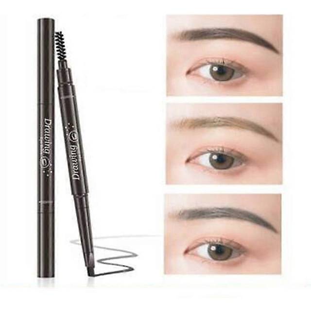 (Natural black, One size) 3 pcs Eyebrow Pencil & Brush Fine Brow Definition Shaper Double Head Waterproof Liner