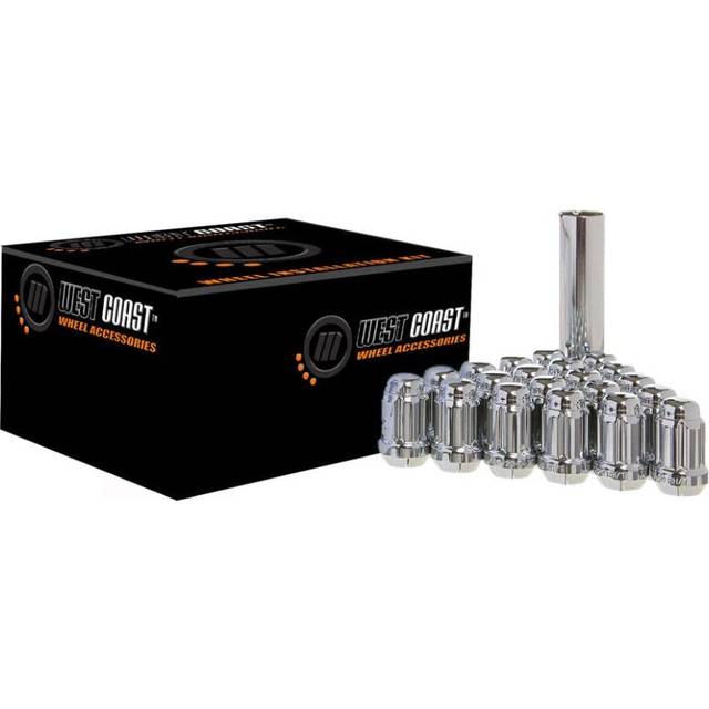 West Coast Wheel Accessories 14X1.5 Bulge Acorn Spline Lug Nuts 1.38 5 Lug Install Kit Chrome